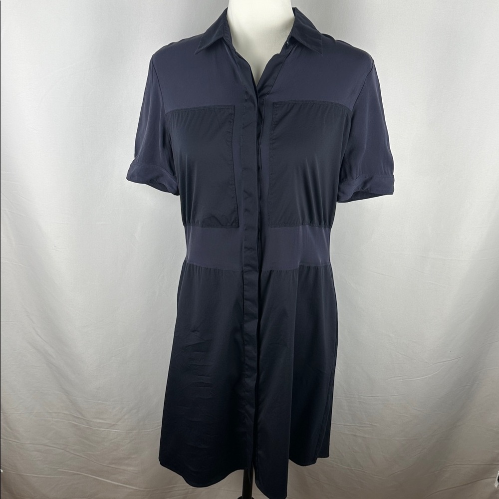 Theory Navy Blue Button Up Dress w Silk Size 6